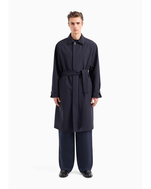 Giorgio Armani Blue Single-breasted Trench Coat In Technical Jersey for men