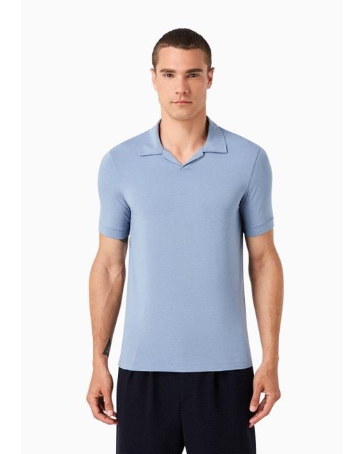 Giorgio Armani Blue Stretch Bamboo-viscose Jersey Polo Shirt for men