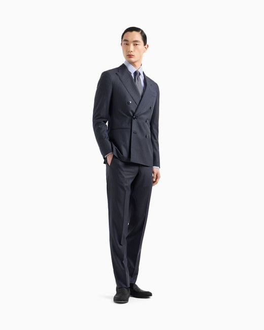 Giorgio Armani Blue Napoli Line Double-Breasted Pinstriped Suit for men