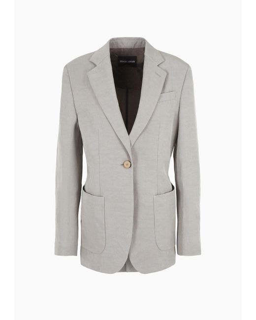 Giorgio Armani Gray Linen And Viscose Single-breasted Jacket