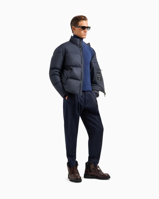 Giorgio Armani Blue Bomber Jacket With Goose-Down Padding for men