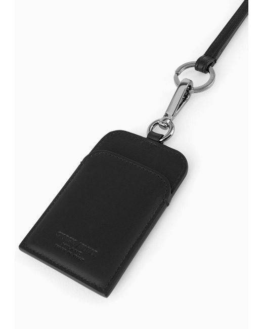Giorgio Armani White Leather Badge Holder With Embroidered Logo for men