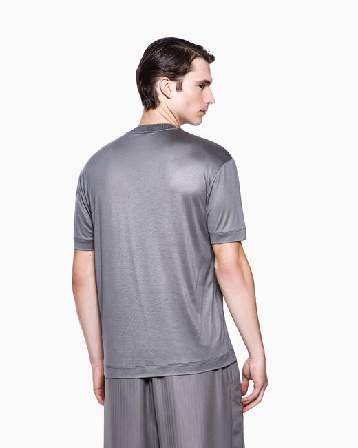 Giorgio Armani Gray Cupro And Silk T-Shirt With Small Pocket for men