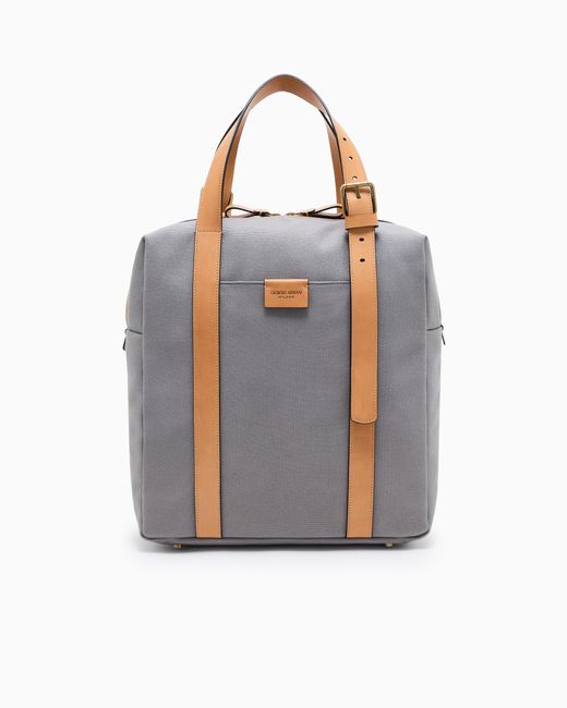 Giorgio Armani Blue Canvas Shopper Bag With Leather Details for men
