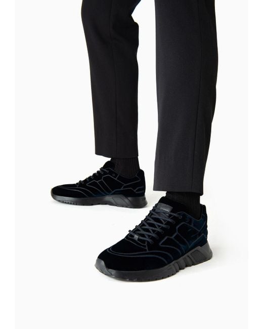 Sneakers En Velours Giorgio Armani pour homme en coloris Black