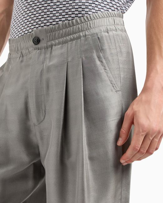 Giorgio Armani Gray Cotton-Blend Two-Pleat Trousers for men