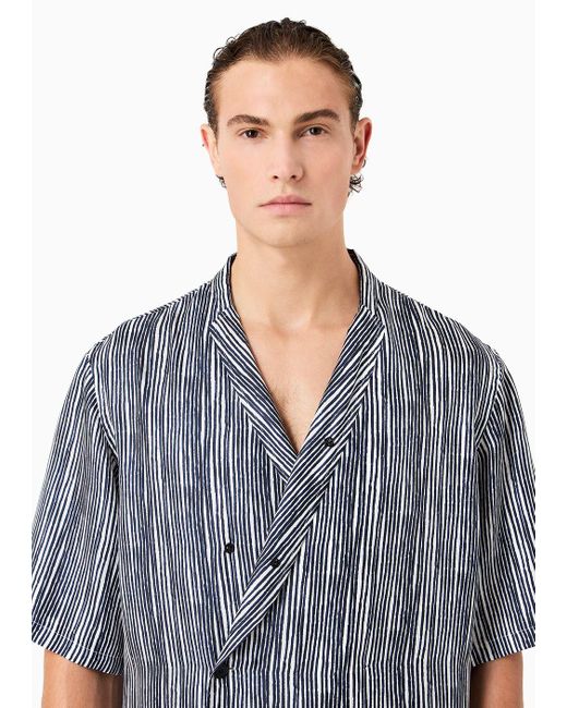 Giorgio Armani Gray Printed Silk Short-sleeved Shirt for men