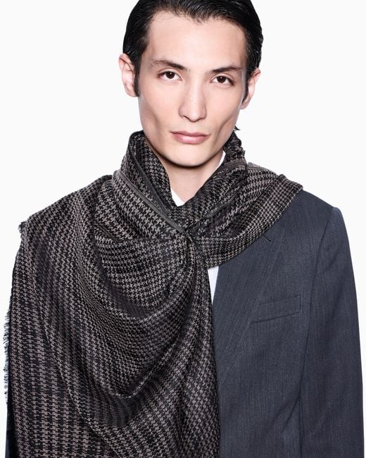 Écharpe En Soie Et Laine Vierge Jacquard Pied-De-Poule Giorgio Armani pour homme en coloris Gray