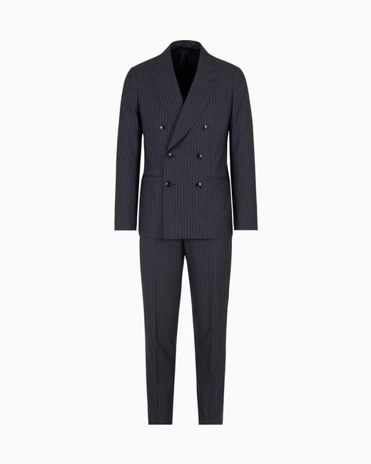 Giorgio Armani Blue Napoli Line Double-Breasted Pinstriped Suit for men