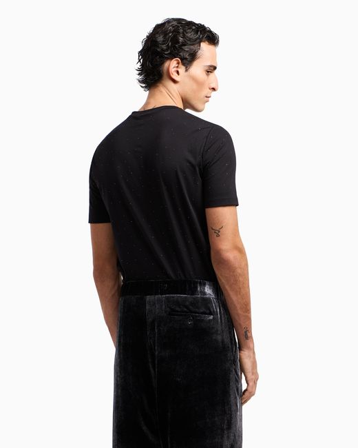 Camiseta En Punto De Algodón Pima Con Cuello Redondo Y Strass Giorgio's Giorgio Armani de hombre de color Black