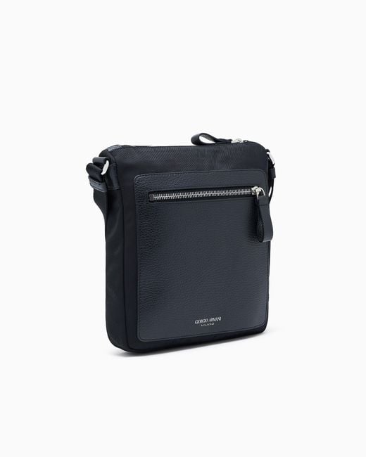 Giorgio Armani Asv Crossbody Bag Aus Nylon Und Genarbtem Leder in Black für Herren