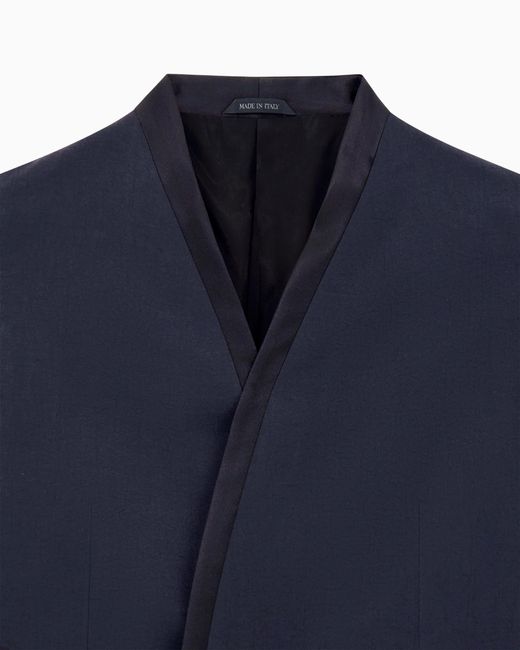 Giorgio Armani Blue Upton Line Washed Silk And Linen Blend Tuxedo Jacket for men