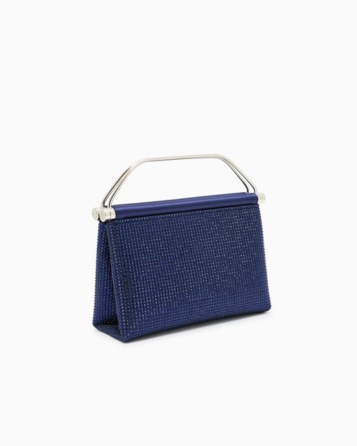 Giorgio Armani Blue Small Satin And Rhinestone Handbag