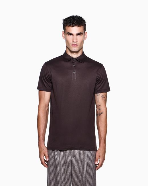 Polo De Punto De Seda Y Algodón Jaspeado Giorgio Armani de hombre de color Brown