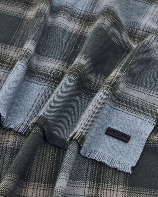 Giorgio Armani Gray Cashmere Stole With Check Pattern And Fringes