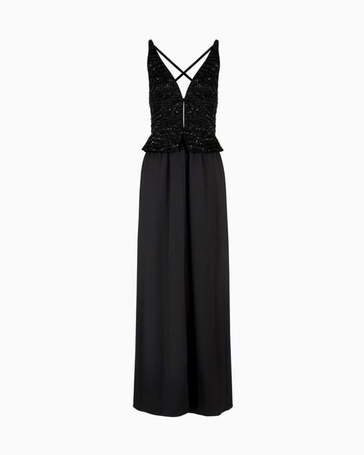 Giorgio Armani Black Silk Embroidered Long Dress