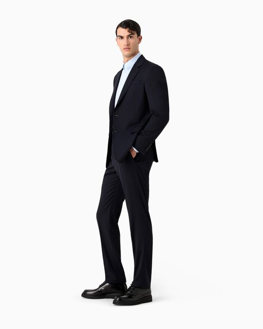 Giorgio Armani Blue Single-Breasted, Water-Repellent Wool Suit From The Soft Line for men