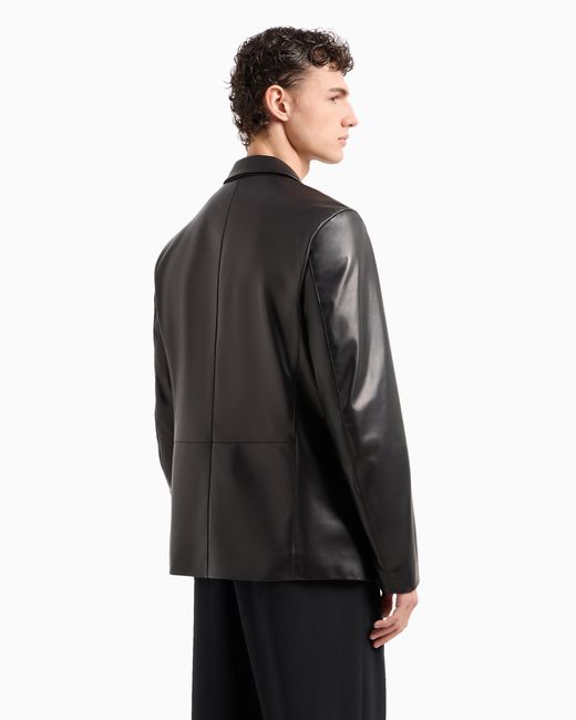 Giorgio Armani Black Single-Breasted, Nappa-Leather Jacket for men