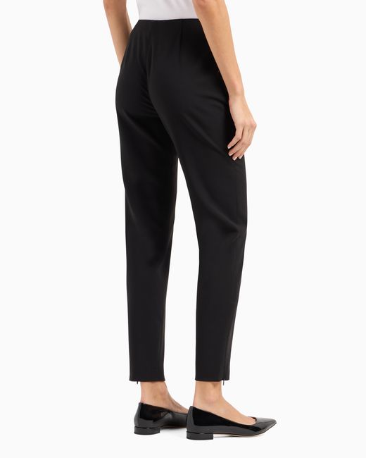 Giorgio Armani Black Wool Crepe Pants With A High Waist And Side Zip