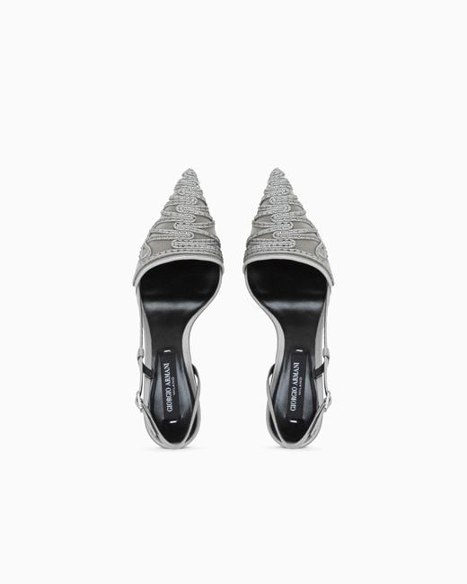 Giorgio Armani White Decollete Shoe Leather And Mesh With Satin And Rhinestones