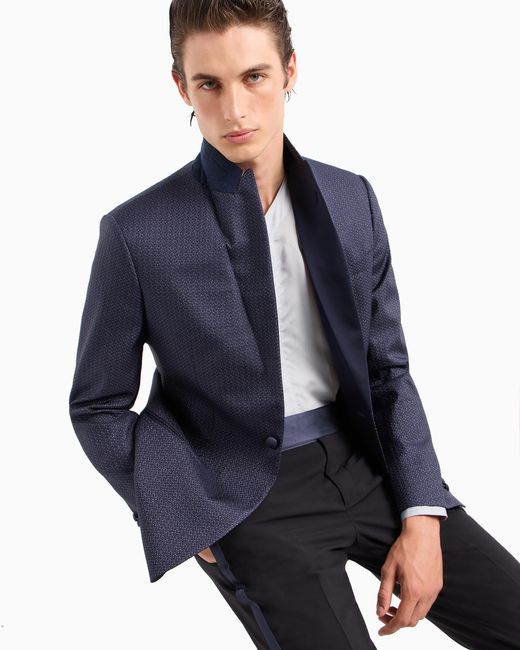 Giorgio Armani Blue Wool Crêpe Tuxedo Trousers for men