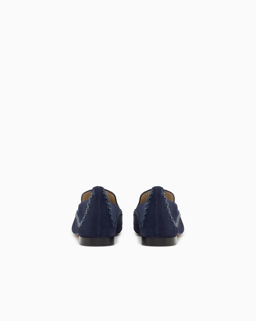 Giorgio Armani Blue Suede Slip-Ons With Interweaving