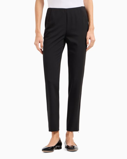 Giorgio Armani Black Wool Crepe Pants With A High Waist And Side Zip