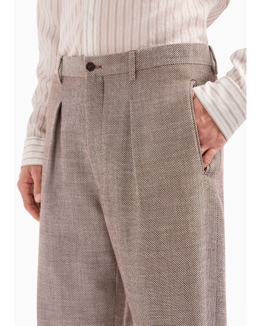 Giorgio Armani Gray Jacquard Wool, Silk And Linen Single-darted Trousers for men