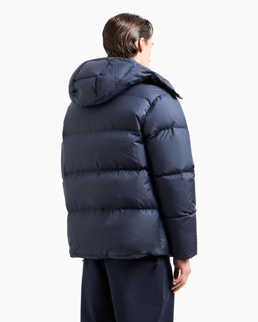 Giorgio Armani Blue Hooded Bomber Jacket With Goose-Down Padding Asv for men
