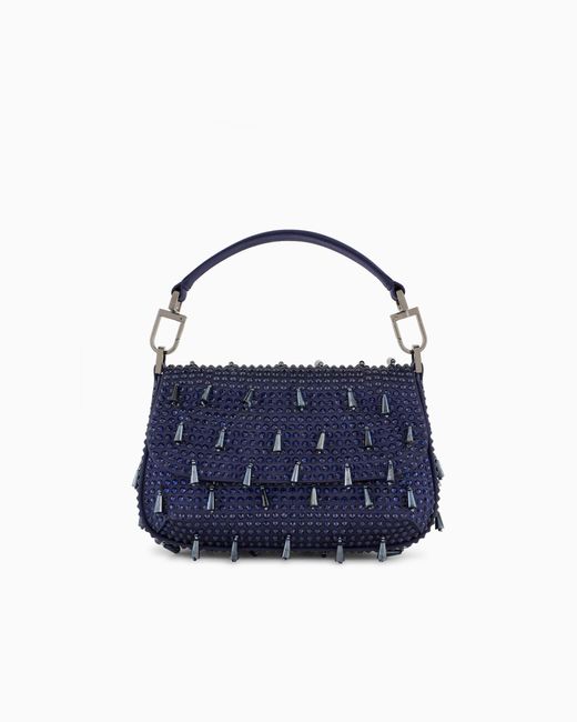 Giorgio Armani Blue La Prima Soft Mini Satin Handbag With Rhinestone And Bead Embroidery