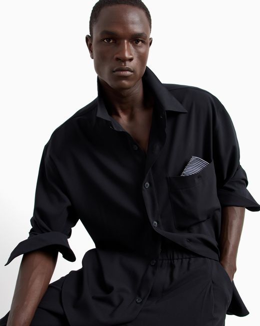 Giorgio Armani Blue Loose-Fit Virgin Wool Crêpe Shirt for men