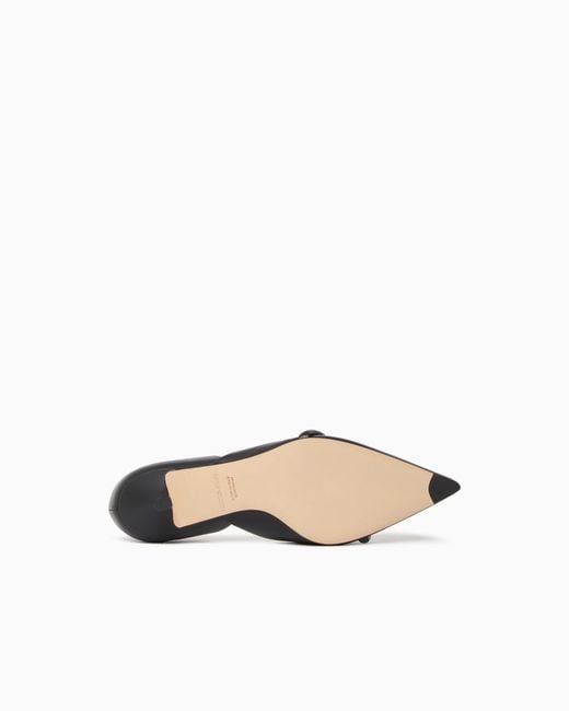 Giorgio Armani White Pointed Toe Leather Pumps With Strap And Low Heel