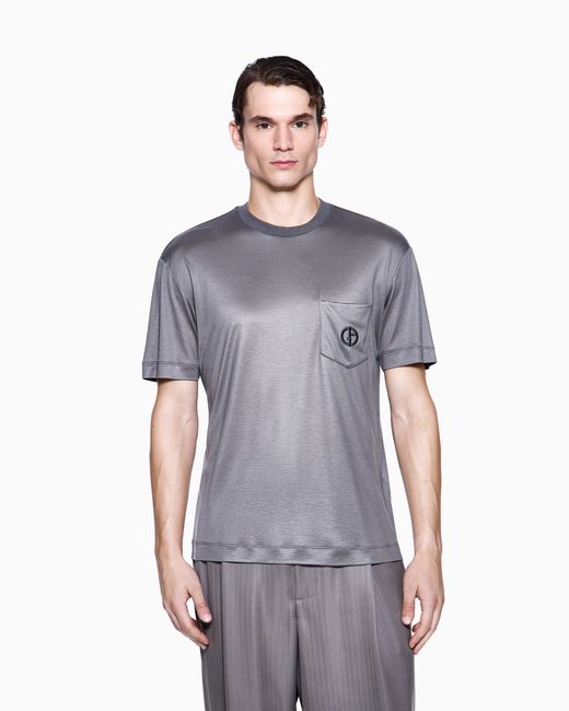Giorgio Armani Gray Cupro And Silk T-Shirt With Small Pocket for men