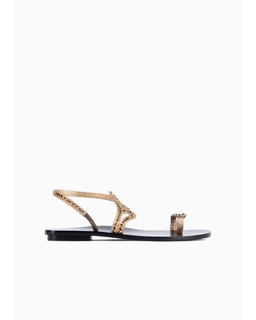Giorgio Armani Flat Satin Sandals With Rhinestones in White Lyst
