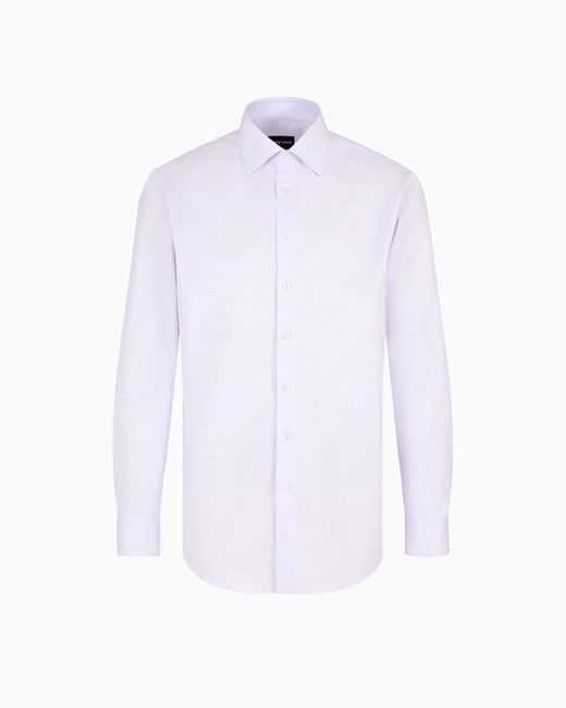 Camisa Regular Fit De Algodón De Lujo Con Microcuadros Giorgio Armani de hombre de color White
