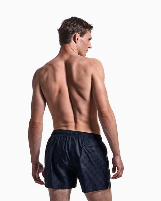 Giorgio Armani Blue Monogram Swim Trunks for men