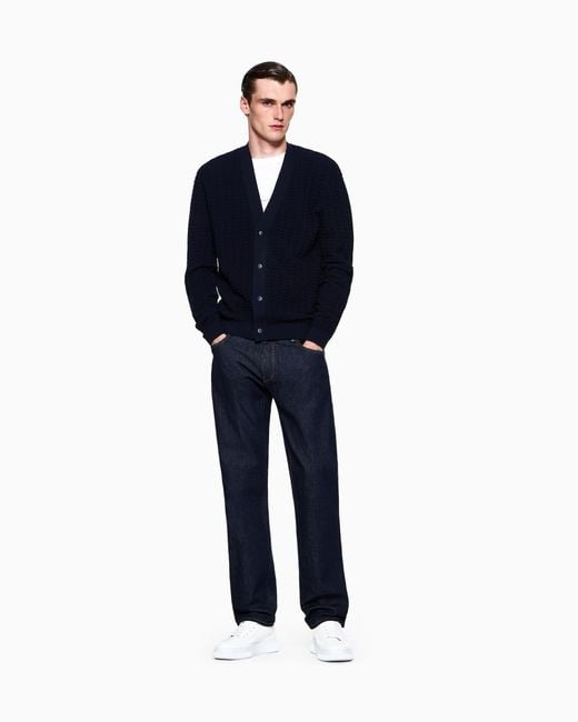 Giorgio Armani Blue Five-Pocket, Regular Fit, Stretch Cotton-Denim Trousers for men