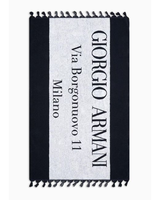 Giorgio Armani Blue Cotton Beach Towel With Jacquard Logo for men