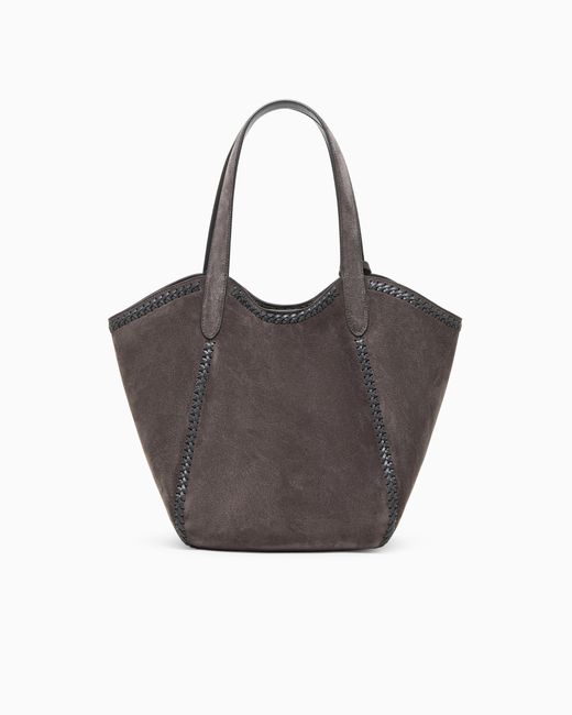 Giorgio Armani Gray Medium Suede Handbag With Threading