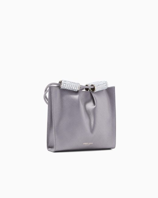 Giorgio Armani Gray Satin Shoulder Bag With Rhinestone Detail