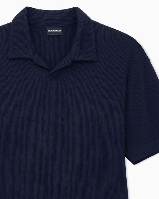 Giorgio Armani Blue Polo Shirt Regular Fit Viscose Seersucker Jersey for men
