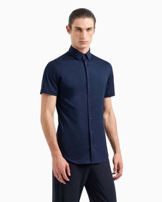 Giorgio Armani Blue Short-Sleeved, Cotton-Jersey Shirt for men