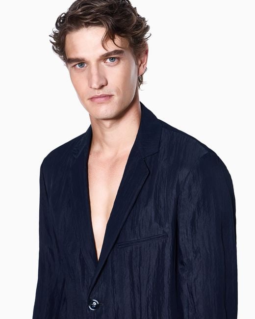 Giorgio Armani Blue Viscose Technical Twill Single-Breasted Jacket for men