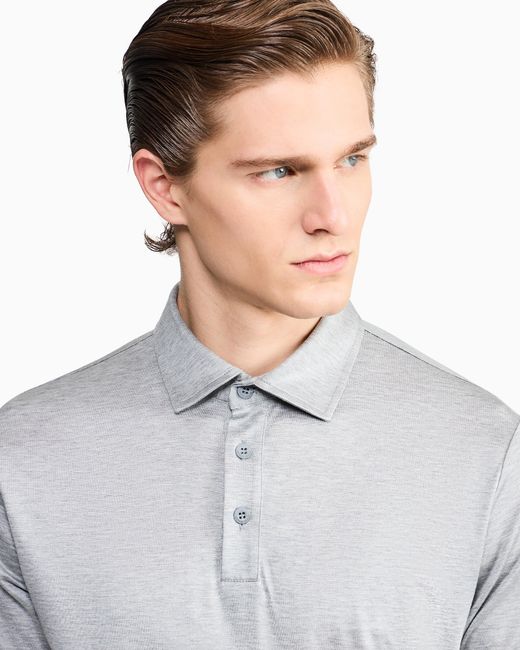 Giorgio Armani White Silk And Cotton-Mélange Jersey Polo Shirt for men
