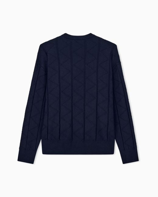 Giorgio Armani Blue Sweater Regular Fit Chevron Virgin Wool for men