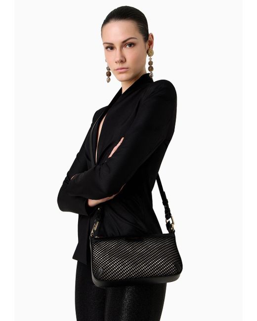Giorgio Armani Black Medium La Prima Baguette Bag In Embroidered Mesh Fabric
