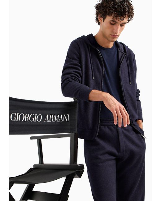 Giorgio Armani Blue Vicuña Sweatshirt With Hood In Cashmere And Vicuña for men