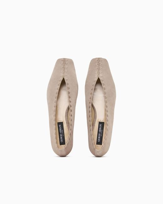 Giorgio Armani White Suede Ballerinas With Embroidery