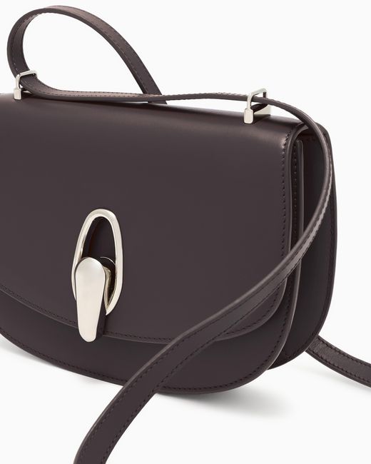 Giorgio Armani Brown Smooth Leather Shoulder Bag With Metal Clasp