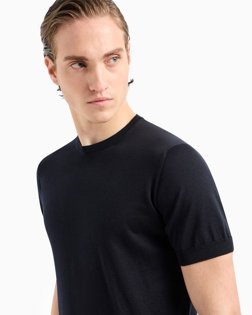 Jersey De Seda Y Algodón Con Cuello Redondo Y Manga Corta Giorgio Armani de hombre de color Black
